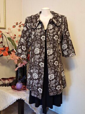 Elegant Floral Pea Coat Lined 100% Cotton Trench Coat Warm Peacoat Outerwear XL